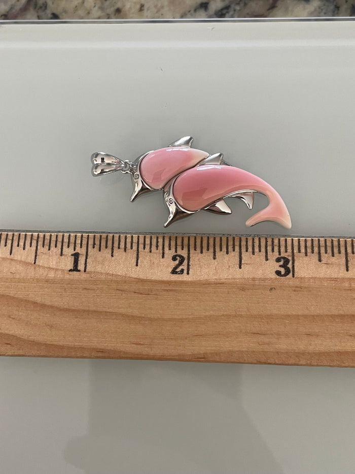 Pink Conch Dolphin Pendant | 925 Sterling Silver E283