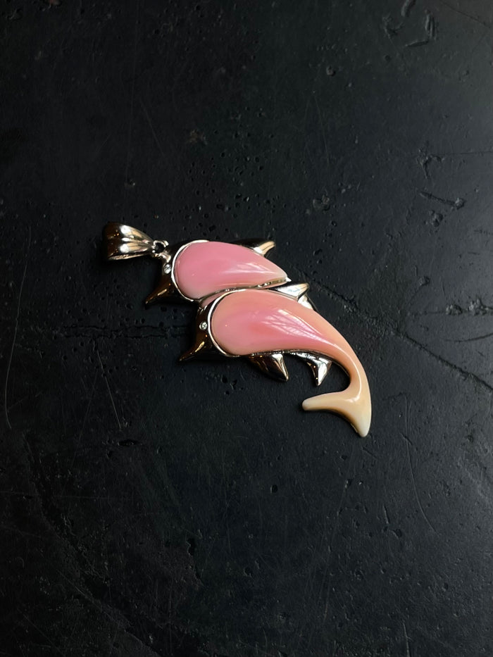 Pink Conch Dolphin Pendant | 925 Sterling Silver E284