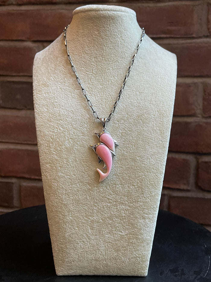 Pink Conch Dolphin Pendant | 925 Sterling Silver E284