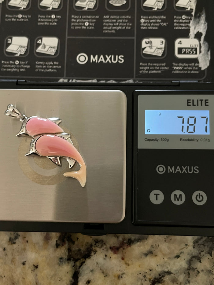 Pink Conch Dolphin Pendant | 925 Sterling Silver E284