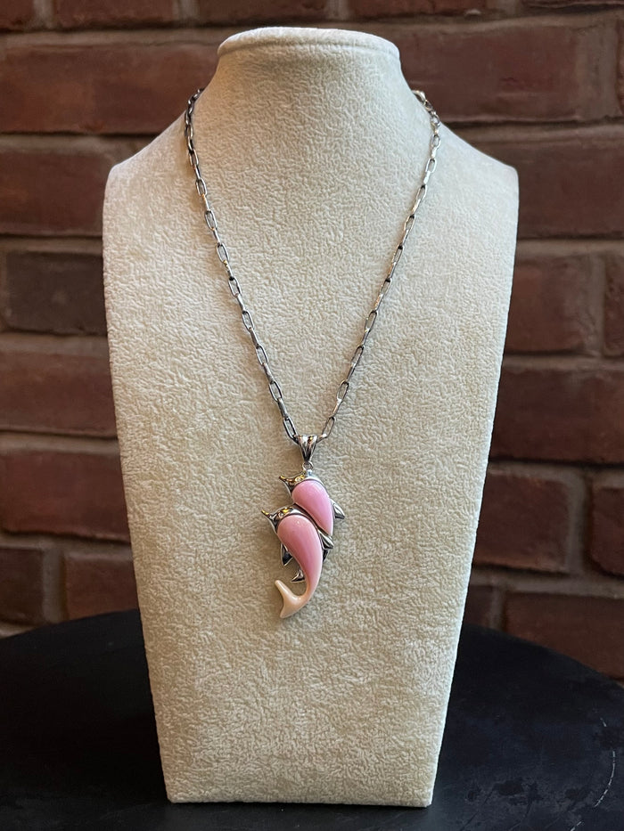 Pink Conch Dolphin Pendant | 925 Sterling Silver E285