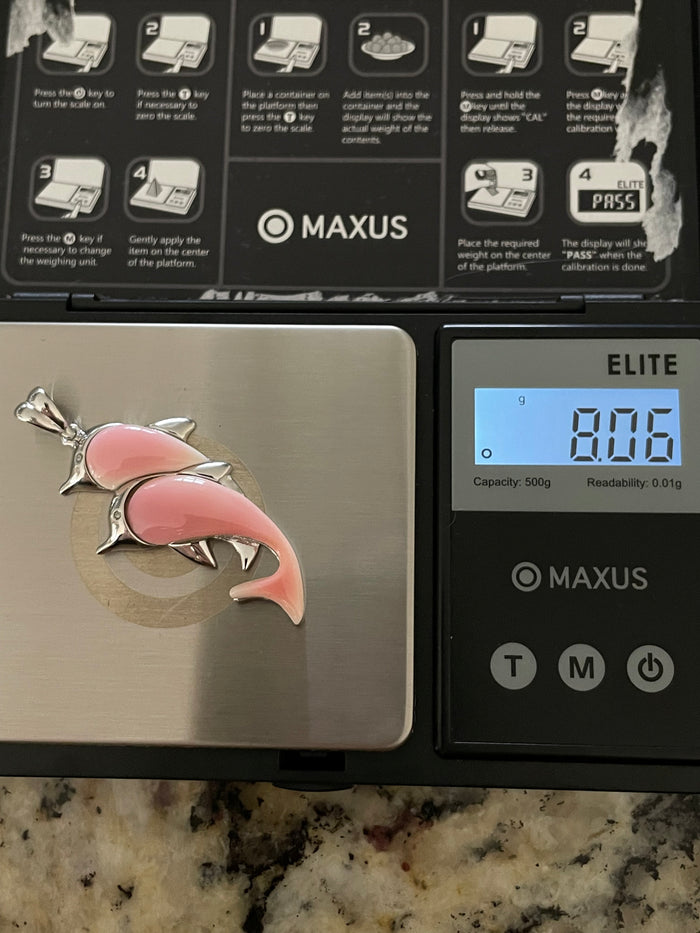 Pink Conch Dolphin Pendant | 925 Sterling Silver E285