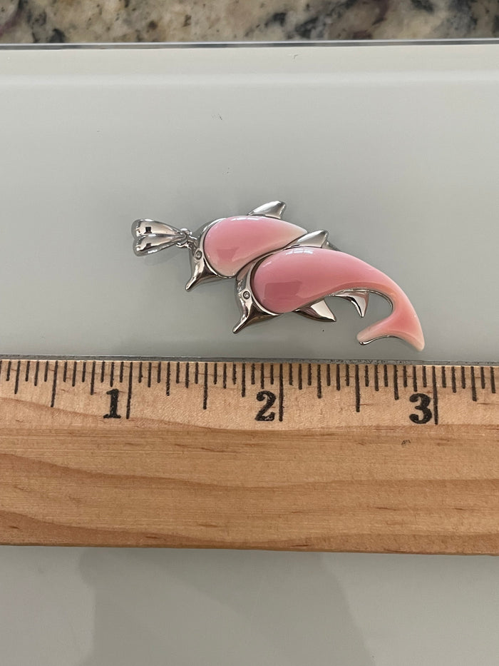 Pink Conch Dolphin Pendant | 925 Sterling Silver E285