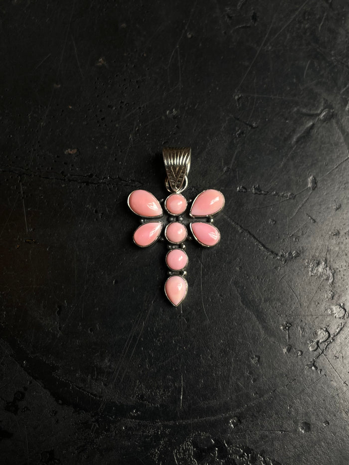 Pink Conch Dragonfly Pendant | 925 Sterling Silver C967