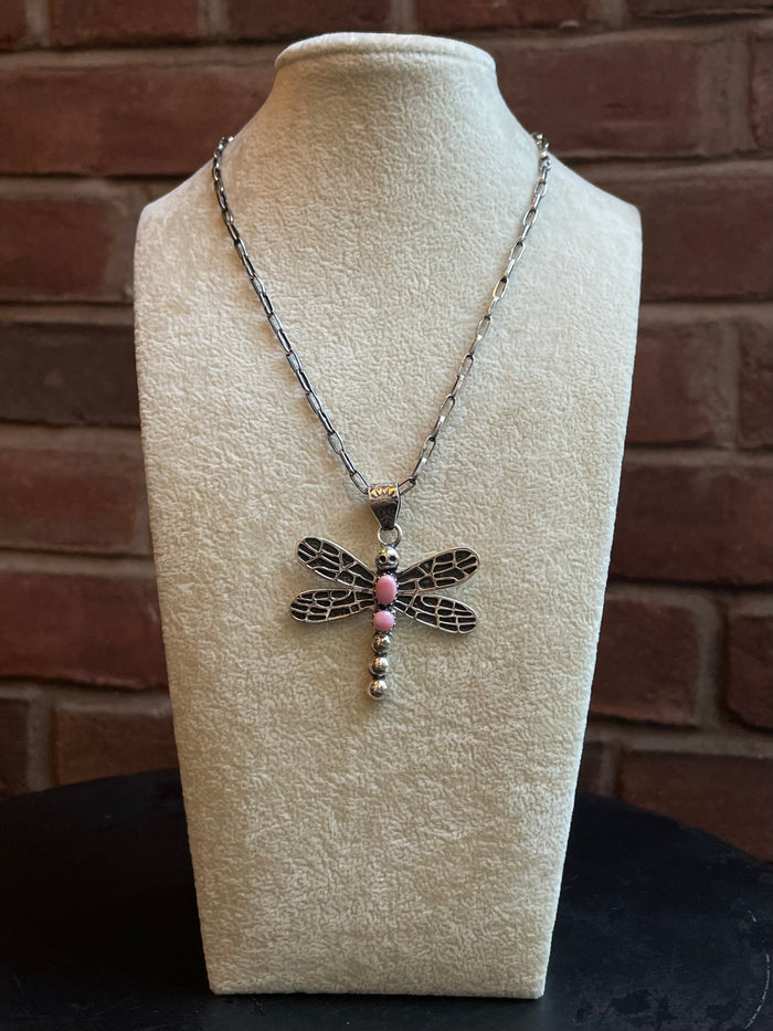 Pink Conch Dragonfly Pendant | 925 Sterling Silver E279