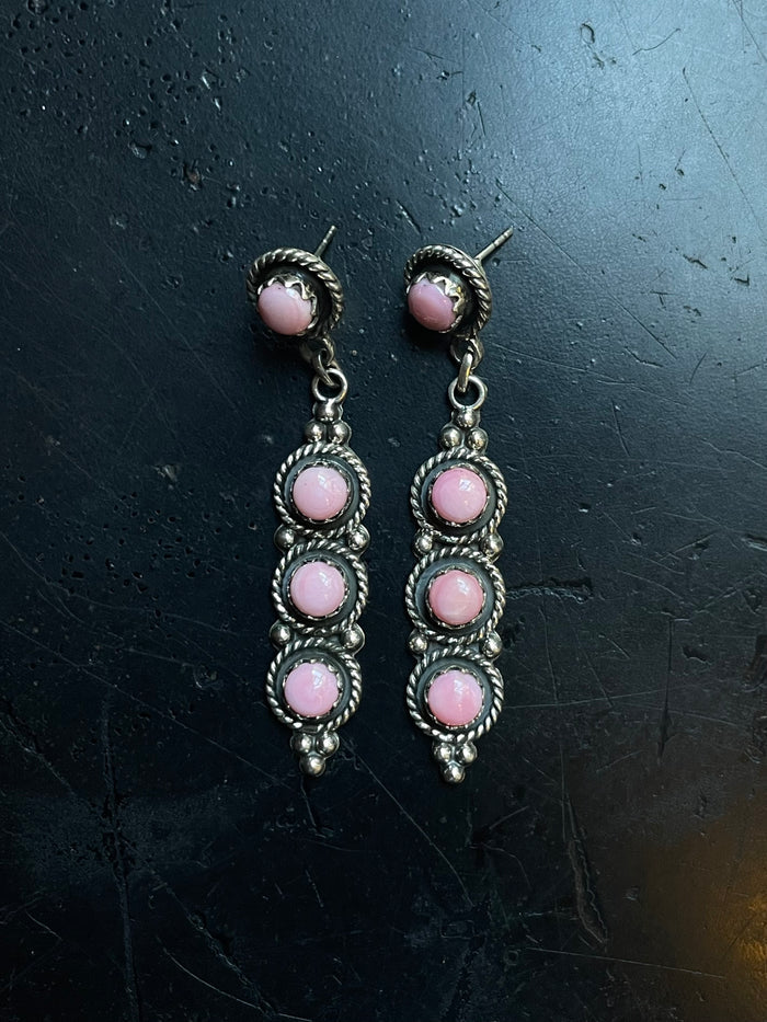 Pink Conch Drop Stud Earrings | Sterling Silver 925 C640
