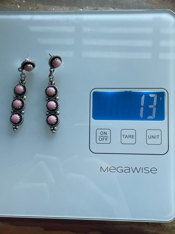 Pink Conch Drop Stud Earrings | Sterling Silver 925 C640