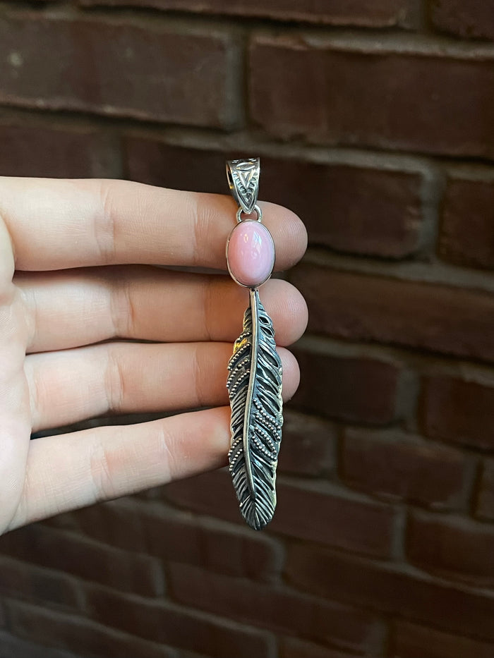 Pink Conch Feather Pendant | Sterling Silver 925 C767