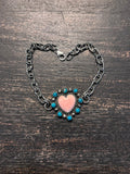 Pink Conch Heart Link Bracelet | 925 Sterling Silver Southwestern Style A001