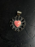 Pink Conch Heart Pendant | Black Onyx | 925 Sterling Silver E273