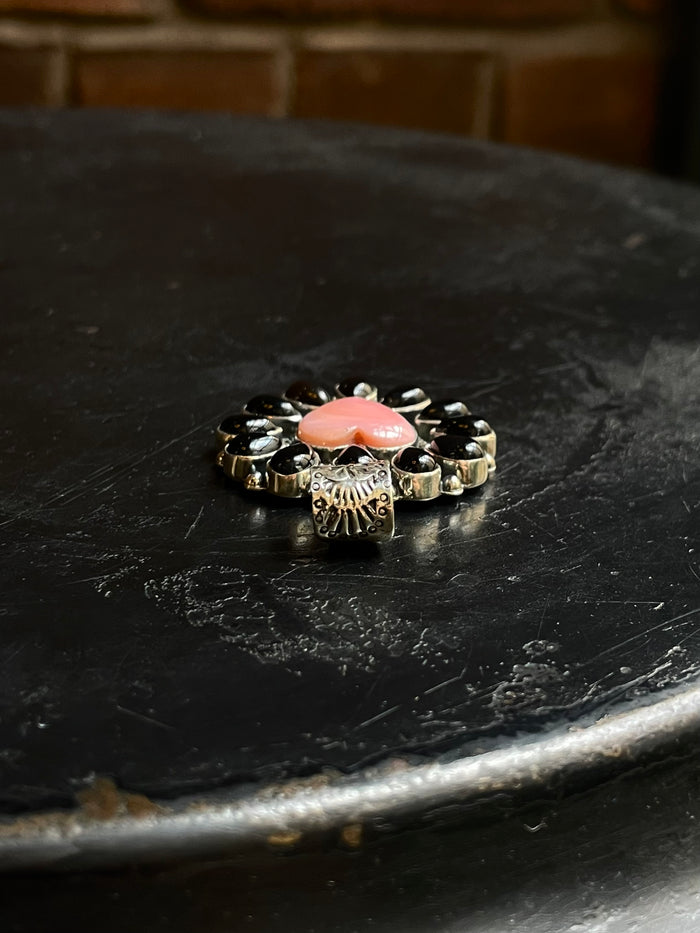 Pink Conch Heart Pendant | Black Onyx | 925 Sterling Silver E273