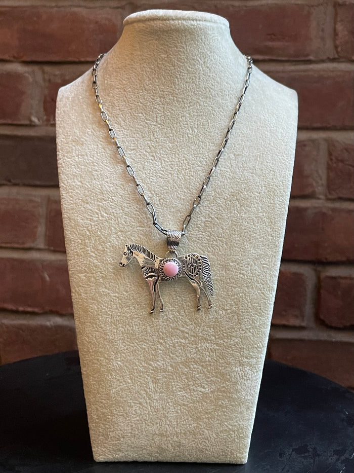 Pink Conch Horse Pendant | 925 Sterling Silver E266