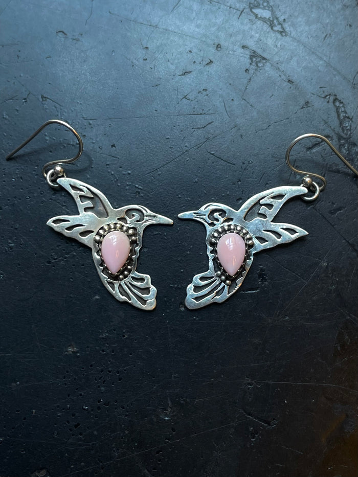 Pink Conch Hummingbird Earrings | Hook Sterling Silver E675