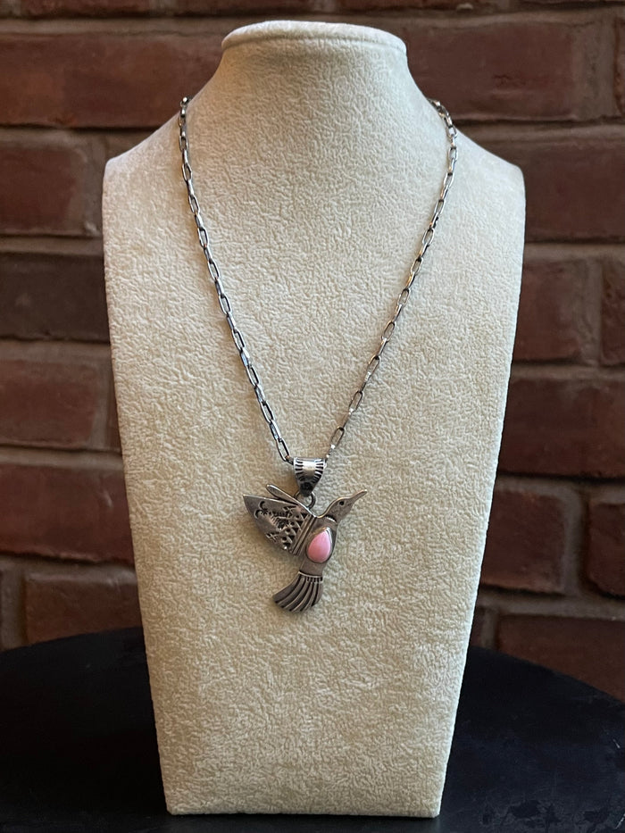 Pink Conch Hummingbird Pendant | 925 Sterling Silver E272