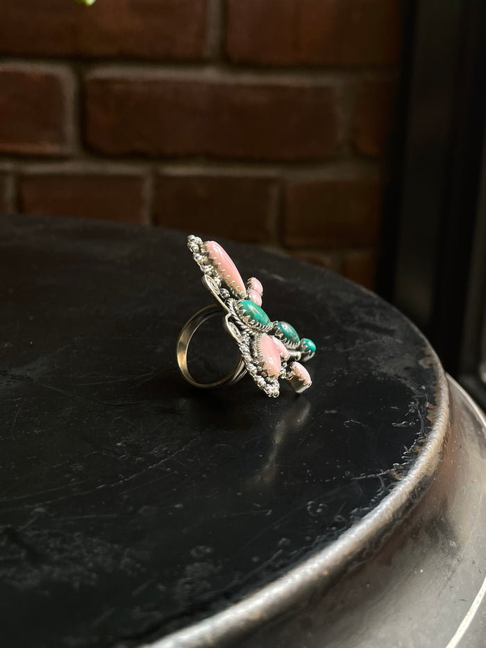 Pink Conch Kingman Turquoise Dragonfly Ring | 925 Sterling Silver | Size 7 E293