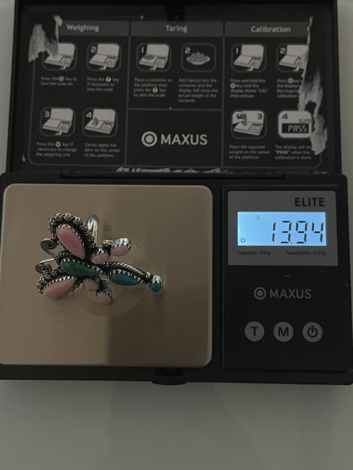 Pink Conch Kingman Turquoise Dragonfly Ring | 925 Sterling Silver | Size 7 E293