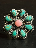 Pink Conch & Kingman Turquoise Ring Size 7 | Sterling Silver G268