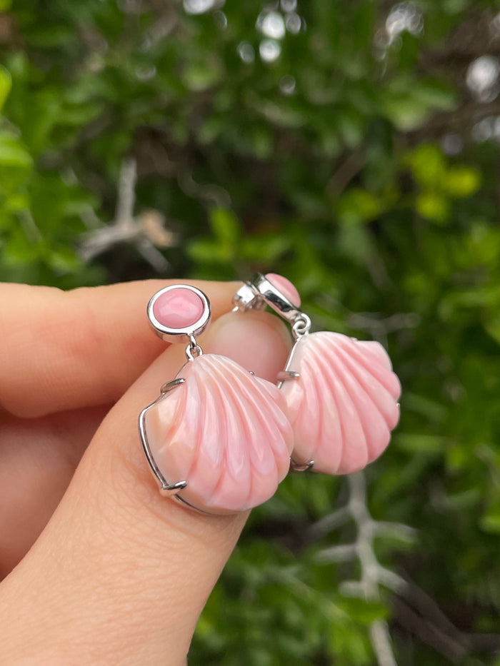 Pink Conch Shell Dangle Earrings | 925 Sterling Silver B617