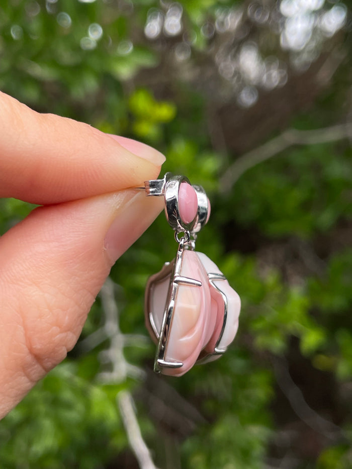 Pink Conch Shell Dangle Earrings | 925 Sterling Silver B617