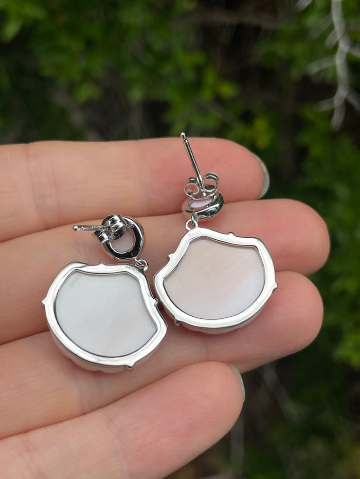Pink Conch Shell Dangle Earrings | 925 Sterling Silver B617