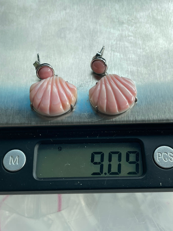 Pink Conch Shell Dangle Earrings | 925 Sterling Silver B617