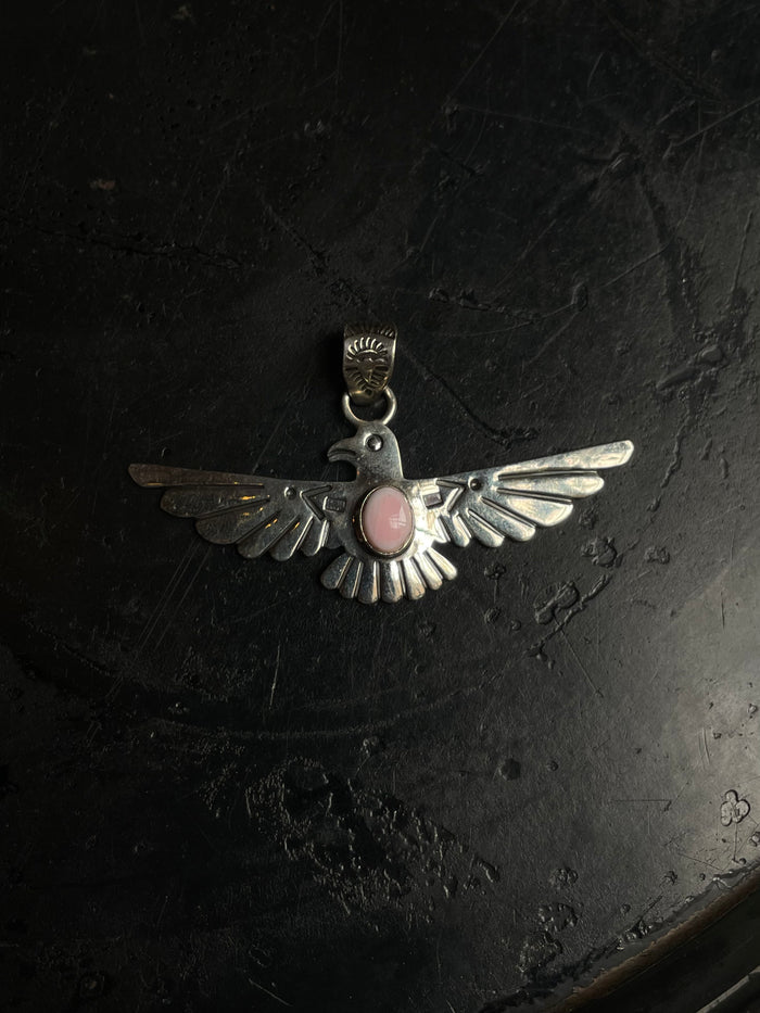 Pink Conch Thunderbird Pendant | 925 Sterling Silver C959