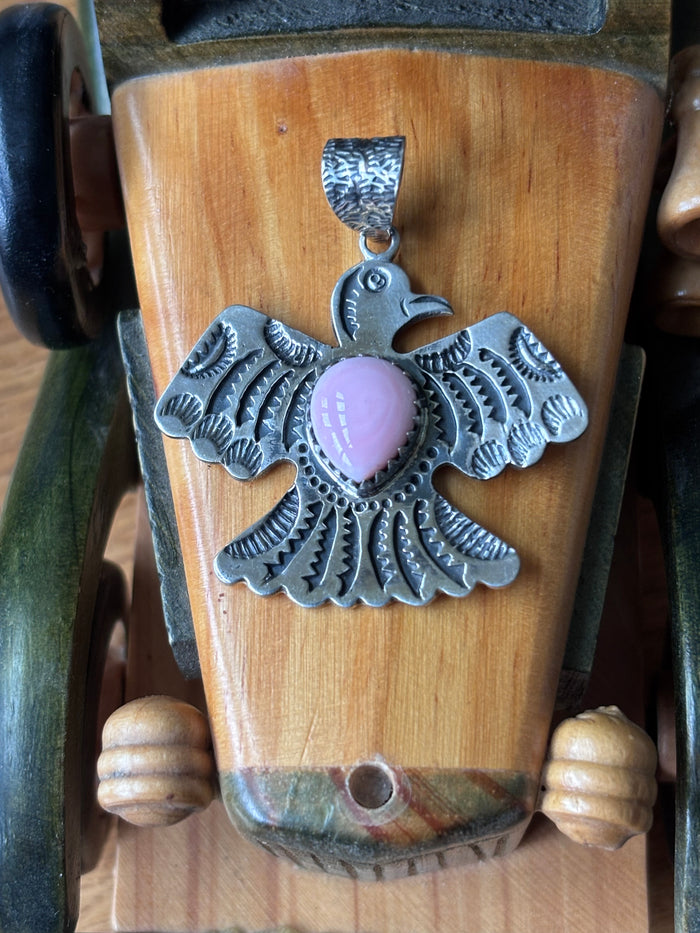 Pink Conch Thunderbird Pendant | Sterling Silver Southwest