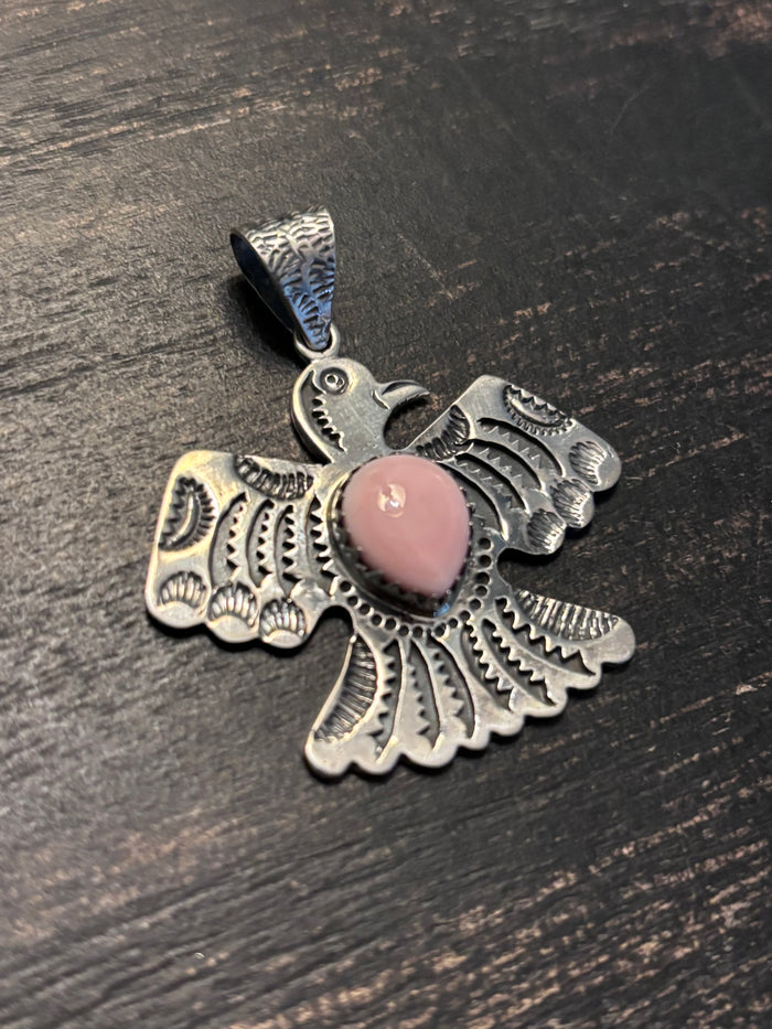 Pink Conch Thunderbird Pendant | Sterling Silver Southwest