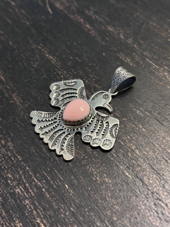 Pink Conch Thunderbird Pendant | Sterling Silver Southwest