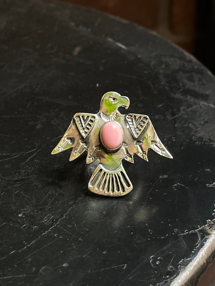 Pink Conch Thunderbird Ring | 925 Sterling Silver | Size 6 E296