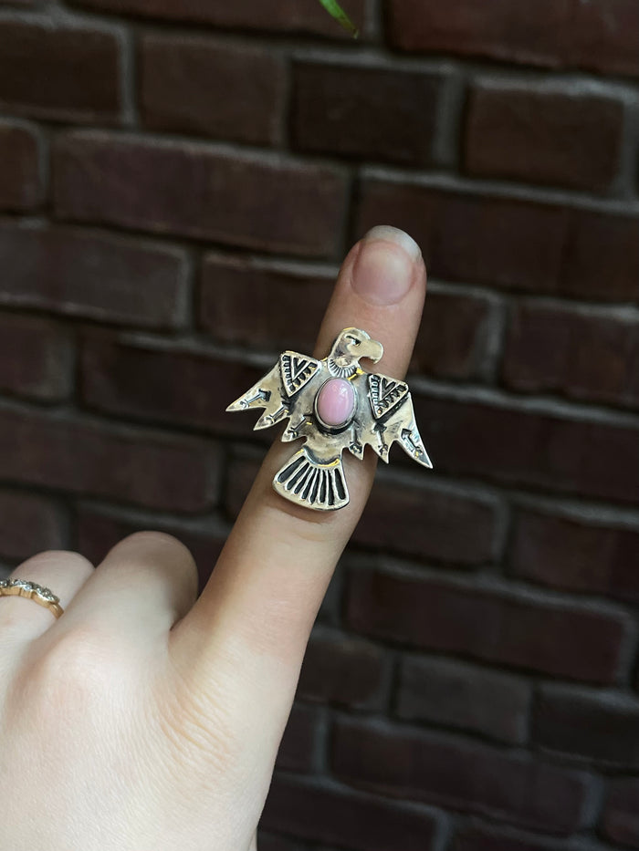 Pink Conch Thunderbird Ring | 925 Sterling Silver | Size 6 E296