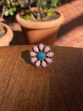 Pink Conch Turquoise Cluster Ring | Sterling Silver | Size 6 C857