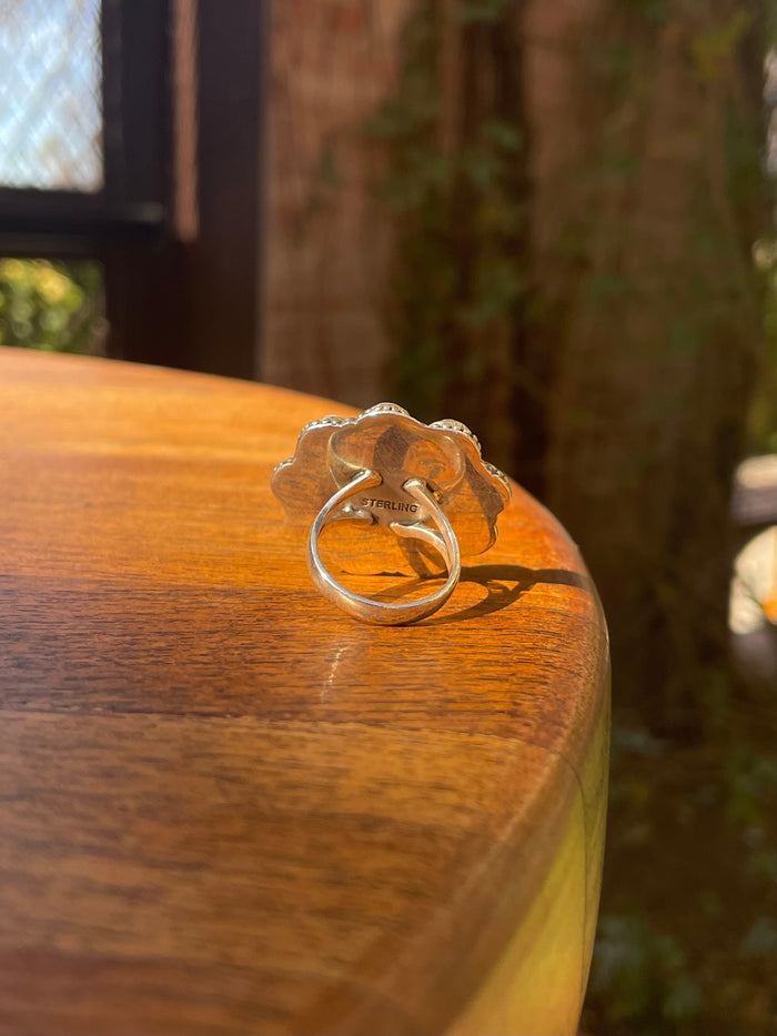 Pink Conch Turquoise Cluster Ring | Sterling Silver | Size 6 C857