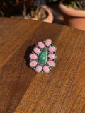 Pink Conch Turquoise Cluster Ring | Sterling Silver | Size 8 C850