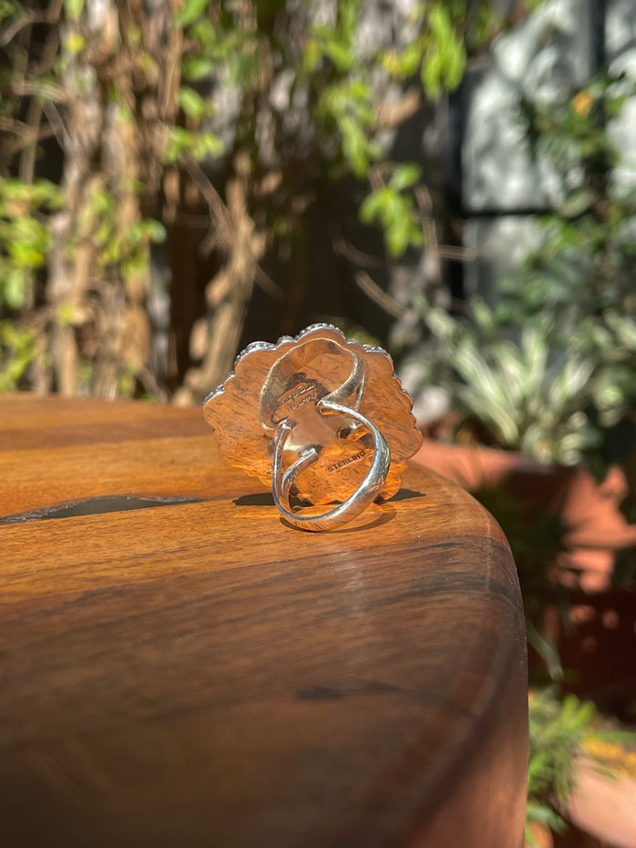 Pink Conch Turquoise Cluster Ring | Sterling Silver | Size 8 C850