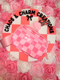 Pink/white Checkered Print Wristlet