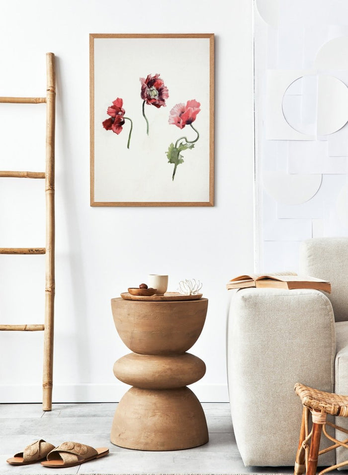 Poppy Flowers by Lilly Walther is a vintage botanical print of three red and pink poppies in watercolor, a floral wall art print for any room.