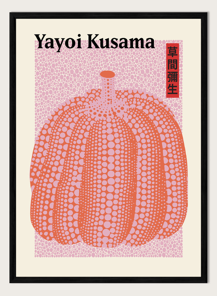 Inspired by Yayoi Kusama 草間彌生 Pumpkin Forever Art, this exhibition Japanese poster art print showcases illustration of red polka dot pumpkin against pink background. Featuring abstract Pumpkin Forever art, this Japani vintage exhibition poster by Yayoi Kusama is perfect for any boho, retro, minimalist, or abstract space.