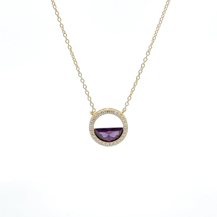 Purple Stone Halo Station Necklace