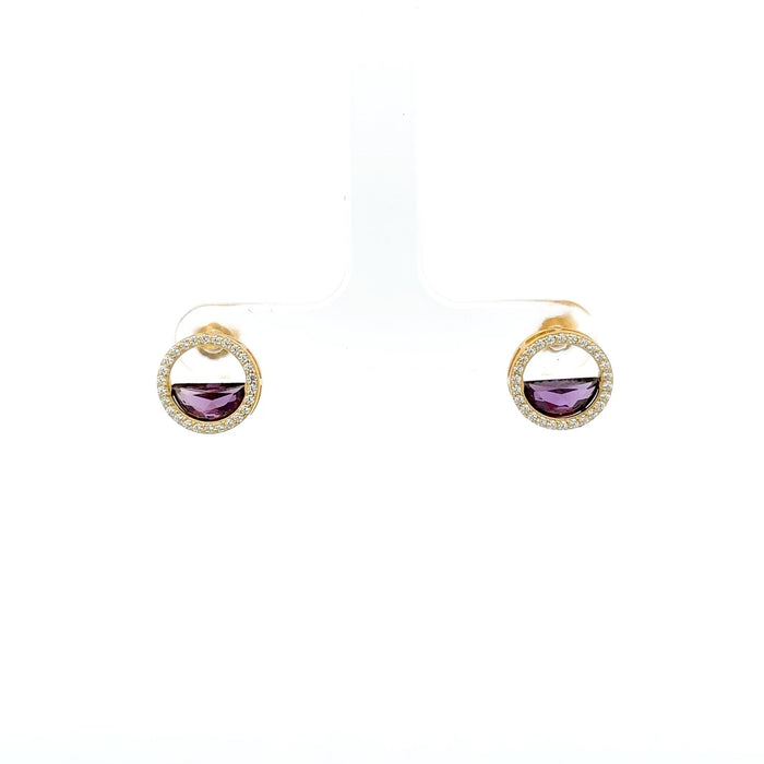 Purple Stone Halo Stud Earrings
