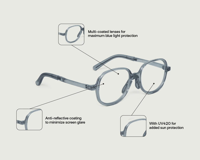 Marine::Quinn Kids Anti-Radiation Glasses round blue recycled polyester front diagonal