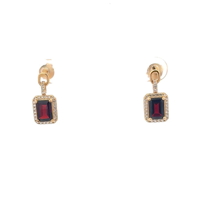 Rectangular Garnet Halo Drop Earrings