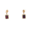 Rectangular Garnet Halo Drop Earrings