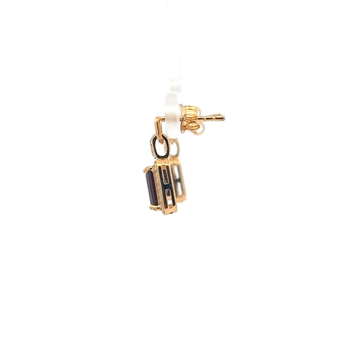 Rectangular Garnet Halo Drop Earrings