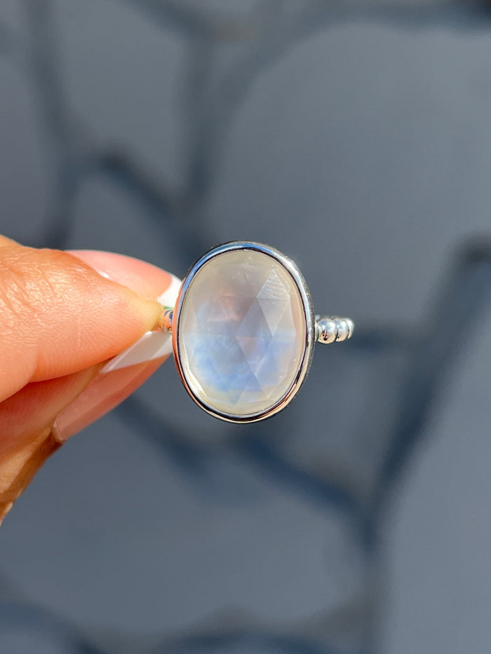 Rock Crystal and Mother of Pearl Sterling Silver Ring