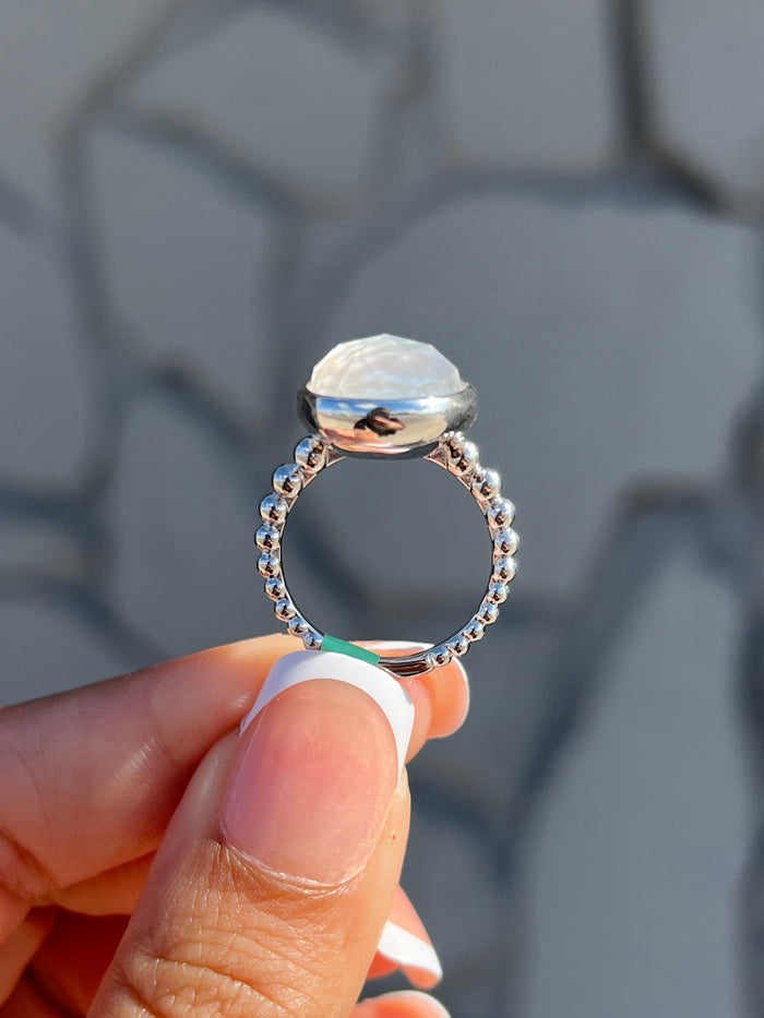 Rock Crystal and Mother of Pearl Sterling Silver Ring
