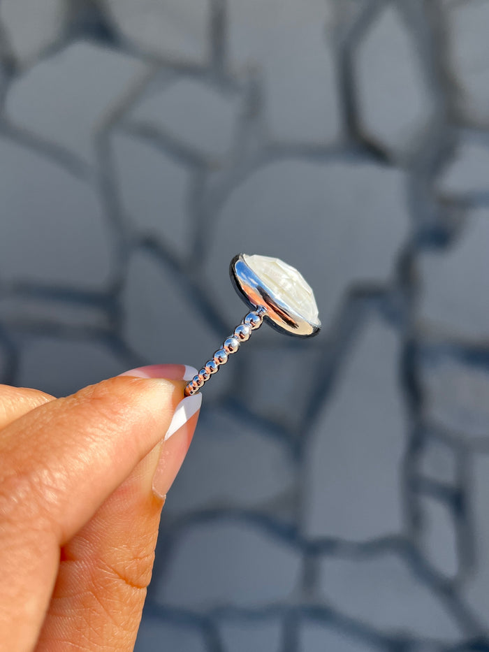 Rock Crystal and Mother of Pearl Sterling Silver Ring