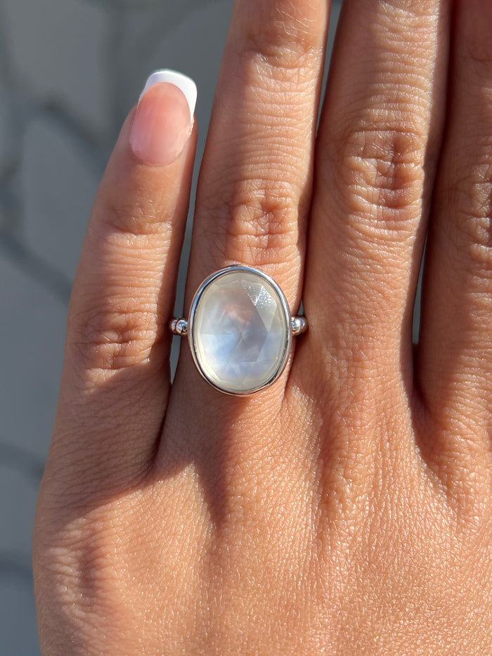 Rock Crystal and Mother of Pearl Sterling Silver Ring