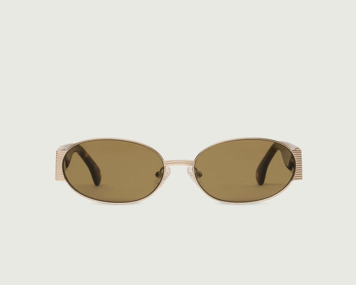 White Gold Chartreuse::Moya Sunglasses oval Gold metal front