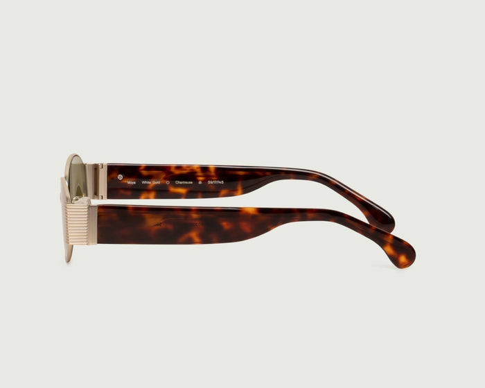 White Gold Chartreuse::Moya Sunglasses oval Gold metal side